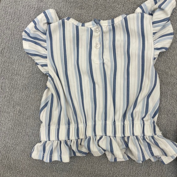 Little Lass Baby Girls Blue White Striped Ribbed Ruffle Short Set 12M RN167639 - Picture 3 of 8